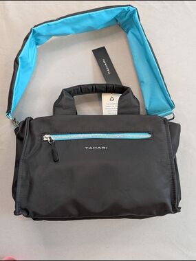 Tahari Insulated Black & Aqua Lunch Bag NWT Work Travel Sports Bag Satchel